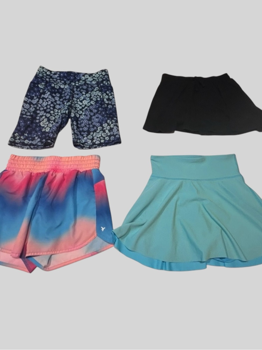 Kids Athletic Skort & Shorts Bundle  - Blue, Black, multicolor neon, Navy Floral